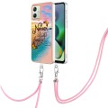 For Motorola Moto G54 Electroplating IMD TPU Phone Case with Lanyard(Dream Butterfly)