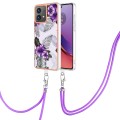For Motorola Moto G84 Electroplating IMD TPU Phone Case with Lanyard(Purple Flower)