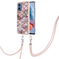 For Motorola Moto G34 Electroplating IMD TPU Phone Case with Lanyard(Pink Scales)