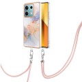 For Xiaomi Redmi Note 13 5G Global Electroplating IMD TPU Phone Case with Lanyard(White Marble)