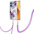 For Xiaomi Redmi Note 13 5G Global Electroplating IMD TPU Phone Case with Lanyard(Purple Flower)