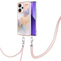 For Xiaomi Redmi Note 13 Pro+ 5G Electroplating IMD TPU Phone Case with Lanyard(White Marble)