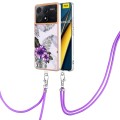 For Xiaomi Redmi K70E Electroplating IMD TPU Phone Case with Lanyard(Purple Flower)