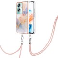 For OPPO A79 5G Global Electroplating IMD TPU Phone Case with Lanyard(White Marble)