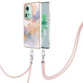 For OPPO Reno11 5G Global Electroplating IMD TPU Phone Case with Lanyard(White Marble)
