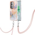 For OPPO Reno11 Pro 5G Global Electroplating IMD TPU Phone Case with Lanyard(White Marble)