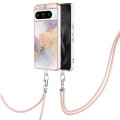 For Google Pixel 8 Pro Electroplating IMD TPU Phone Case with Lanyard(White Marble)