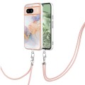For Google Pixel 8a Electroplating IMD TPU Phone Case with Lanyard(White Marble)