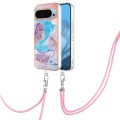 For Google Pixel 9 Pro Electroplating IMD TPU Phone Case with Lanyard(Blue Marble)