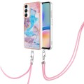 For Samsung Galaxy A05s Electroplating IMD TPU Phone Case with Lanyard(Blue Marble)
