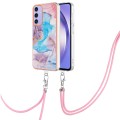 For Samsung Galaxy A15 5G Electroplating IMD TPU Phone Case with Lanyard(Blue Marble)