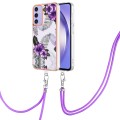 For Samsung Galaxy A15 5G Electroplating IMD TPU Phone Case with Lanyard(Purple Flower)
