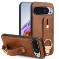 For Google Pixel 9 Wristband Leather Back Phone Case(Brown)