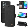 For vivo Y03 4G Skin Feel Life Tree Metal Button Leather Phone Case(Black)