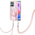 For Honor X6a Electroplating Marble Dual-side IMD Phone Case with Lanyard(Rose Gold 005)