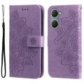 For vivo Y03 4G 7-petal Flowers Embossing Leather Phone Case(Light Purple)