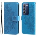 For vivo Y100 IDN / Y200e 5G Global 7-petal Flowers Embossing Leather Phone Case(Blue)