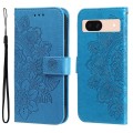 For Google Pixel 8a 7-petal Flowers Embossing Leather Phone Case(Blue)