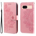 For Google Pixel 8a 7-petal Flowers Embossing Leather Phone Case(Rose Gold)