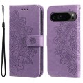 For Google Pixel 9 Pro 7-petal Flowers Embossing Leather Phone Case(Light Purple)