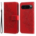 For Google Pixel 9 Pro 7-petal Flowers Embossing Leather Phone Case(Red)