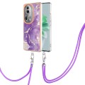 For OPPO Reno11 Pro 5G Global Electroplating Marble Dual-side IMD Phone Case with Lanyard(Purple 002