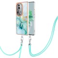 For OPPO Reno11 Pro 5G Global Electroplating Marble Dual-side IMD Phone Case with Lanyard(Green 003)