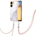 For Xiaomi Redmi 13C 4G Electroplating Marble Dual-side IMD Phone Case with Lanyard(White 006)