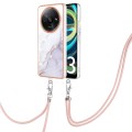 For Xiaomi Redmi A3 Electroplating Marble Dual-side IMD Phone Case with Lanyard(White 006)
