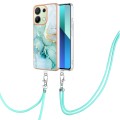 For Xiaomi Redmi Note 13 4G Global Electroplating Marble Dual-side IMD Phone Case with Lanyard(Green