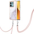 For Xiaomi Redmi Note 13 5G Global Electroplating Marble Dual-side IMD Phone Case with Lanyard(White