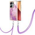 For Xiaomi Redmi Note 13 Pro 4G Global Electroplating Marble Dual-side IMD Phone Case with Lanyard(P