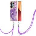 For Xiaomi Poco M6 Pro 4G Electroplating Marble Dual-side IMD Phone Case with Lanyard(Purple 002)