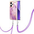 For Xiaomi Redmi Note 13 Pro+ 5G Electroplating Marble Dual-side IMD Phone Case with Lanyard(Purple