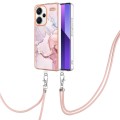 For Xiaomi Redmi Note 13 Pro+ 5G Electroplating Marble Dual-side IMD Phone Case with Lanyard(Rose Go