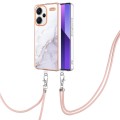 For Xiaomi Redmi Note 13 Pro+ 5G Electroplating Marble Dual-side IMD Phone Case with Lanyard(White 0