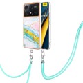 For Xiaomi Poco X6 Pro Electroplating Marble Dual-side IMD Phone Case with Lanyard(Green 004)