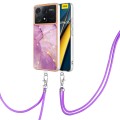 For Xiaomi Redmi K70E Electroplating Marble Dual-side IMD Phone Case with Lanyard(Purple 001)