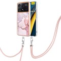 For Xiaomi Redmi K70E Electroplating Marble Dual-side IMD Phone Case with Lanyard(Rose Gold 005)