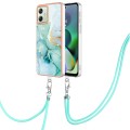 For Motorola Moto G54 Electroplating Marble Dual-side IMD Phone Case with Lanyard(Green 003)