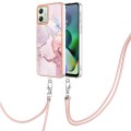 For Motorola Moto G54 Electroplating Marble Dual-side IMD Phone Case with Lanyard(Rose Gold 005)