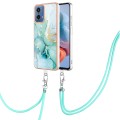 For Motorola Moto G34 Electroplating Marble Dual-side IMD Phone Case with Lanyard(Green 003)