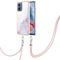 For Motorola Moto G34 Electroplating Marble Dual-side IMD Phone Case with Lanyard(White 006)