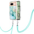 For Google Pixel 8a Electroplating Marble Dual-side IMD Phone Case with Lanyard(Green 003)