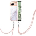 For Google Pixel 8a Electroplating Marble Dual-side IMD Phone Case with Lanyard(White 006)