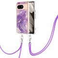 For Google Pixel 8 Electroplating Marble Dual-side IMD Phone Case with Lanyard(Purple 002)