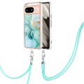 For Google Pixel 8 Electroplating Marble Dual-side IMD Phone Case with Lanyard(Green 003)