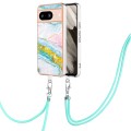 For Google Pixel 8 Electroplating Marble Dual-side IMD Phone Case with Lanyard(Green 004)