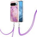 For Google Pixel 9 Electroplating Marble Dual-side IMD Phone Case with Lanyard(Purple 001)