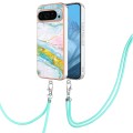 For Google Pixel 9 Electroplating Marble Dual-side IMD Phone Case with Lanyard(Green 004)